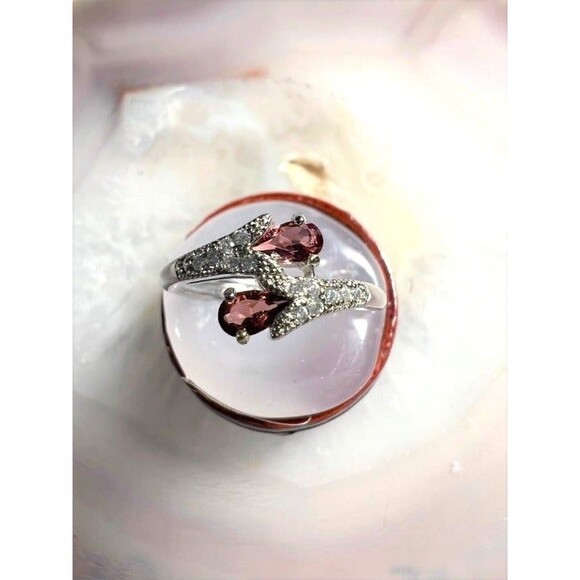 Beautiful Genuine Garnet Bypass Ring - Adjustable - Picture 2 of 4